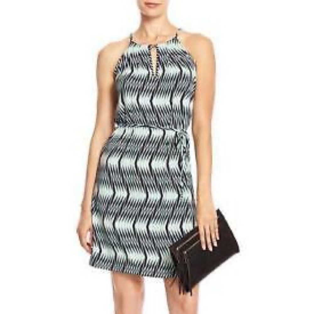 Banana Republic NWT Blue Patterned Keyhole Neck Belted Casual Dress Size XS
